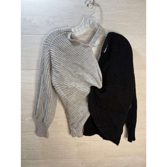 Lost + Famous Womens Color Block Sweater L‎ Knit Long Sleeve Black/Grey - Picture 4 of 6